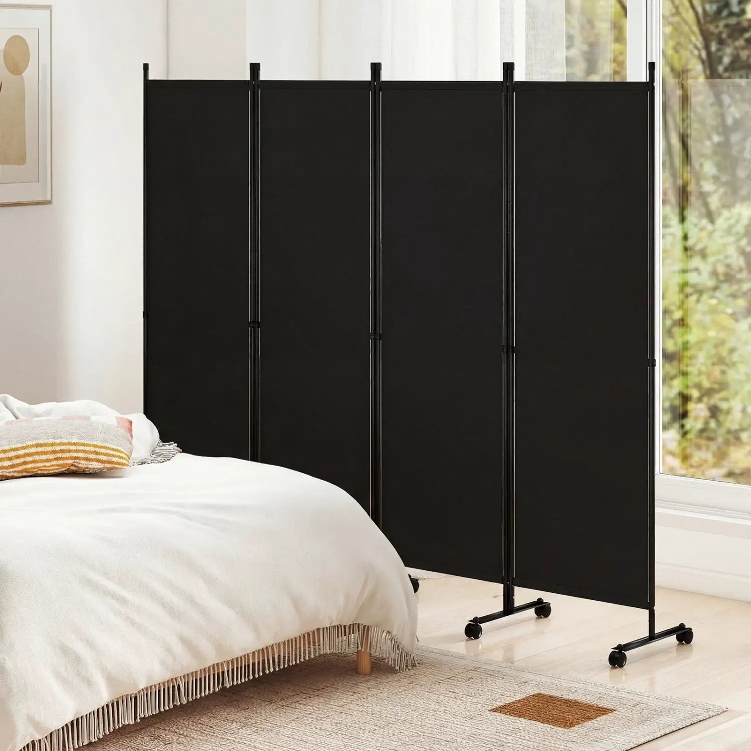 4-Panel Room Divider with Lockable Wheels - 87" x 68" by DirectDeals