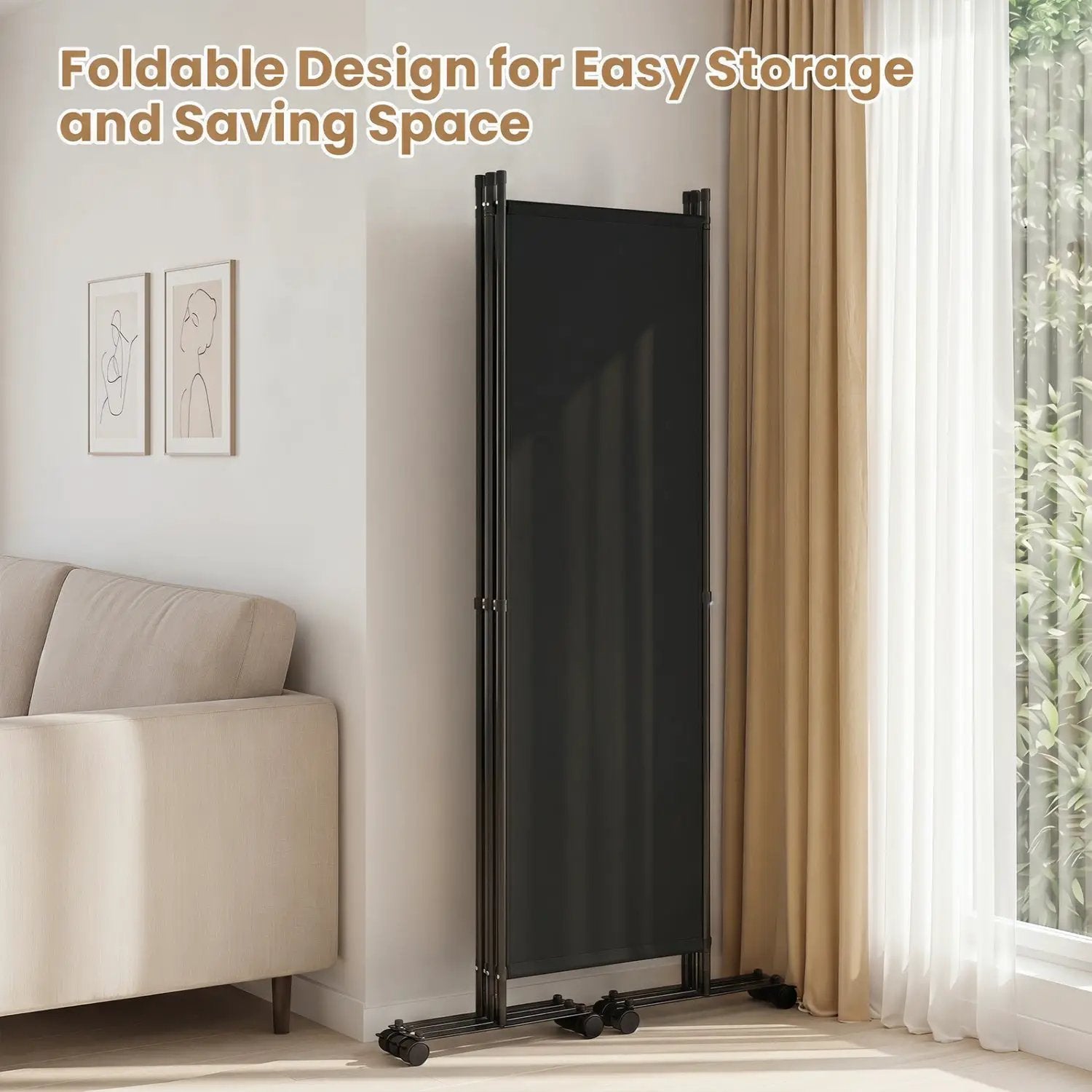 4-Panel Room Divider with Lockable Wheels - 87" x 68" by DirectDeals
