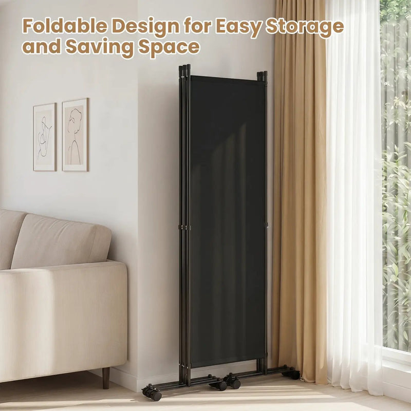 4-Panel Room Divider with Lockable Wheels - 87" x 68" by DirectDeals