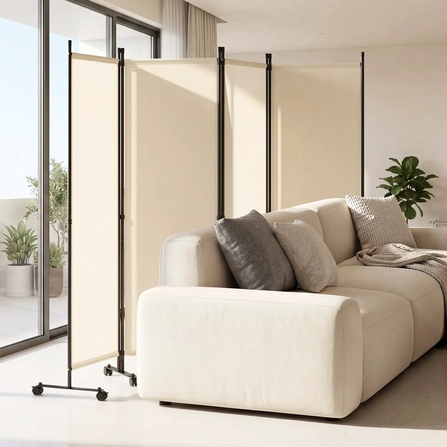 4-Panel Room Divider with Lockable Wheels - 87" x 68" by DirectDeals