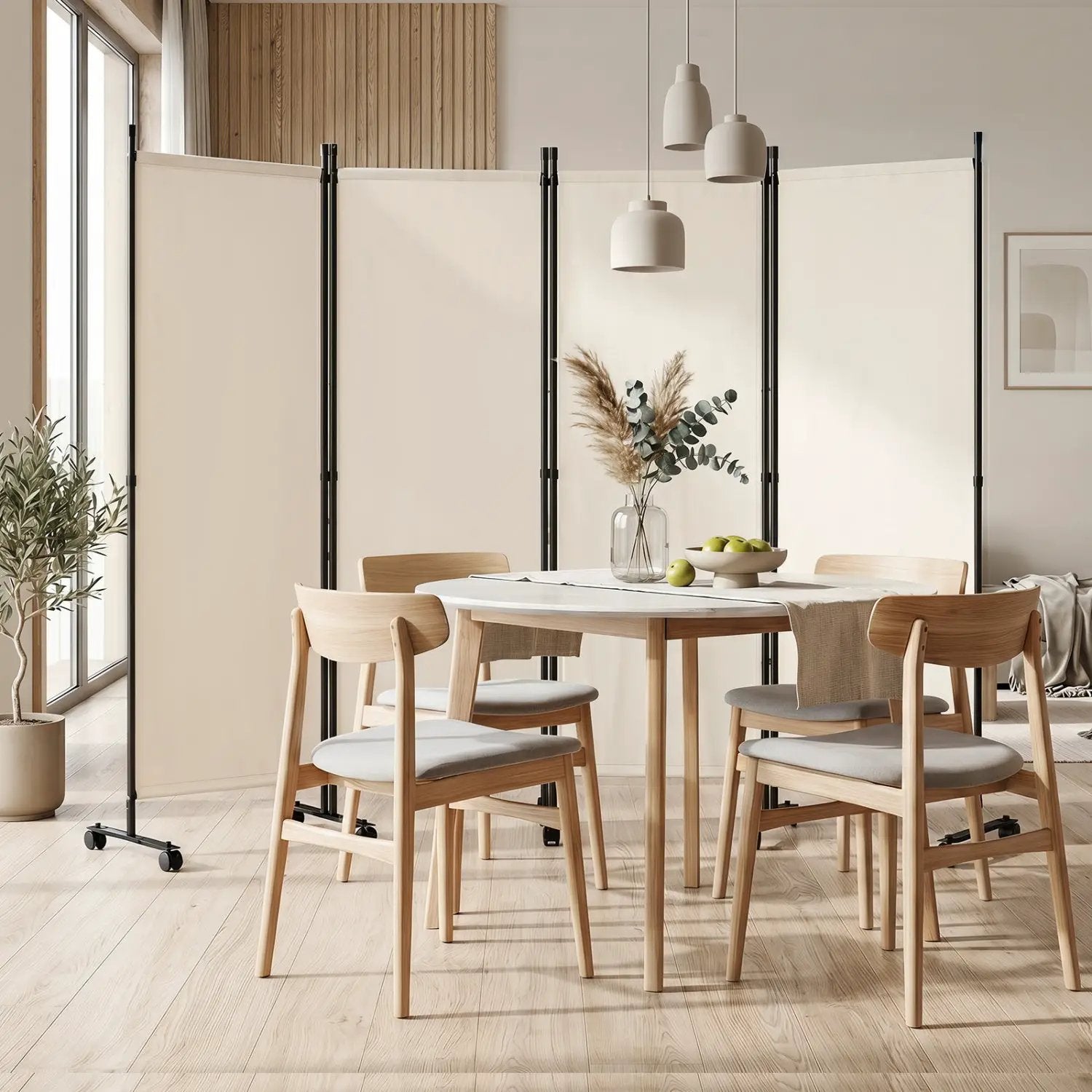 4-Panel Room Divider with Lockable Wheels - 87" x 68" by DirectDeals