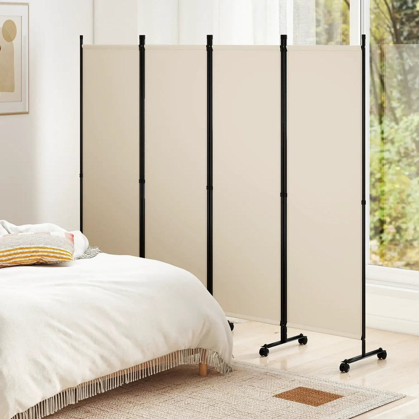 4-Panel Room Divider with Lockable Wheels - 87" x 68" by DirectDeals