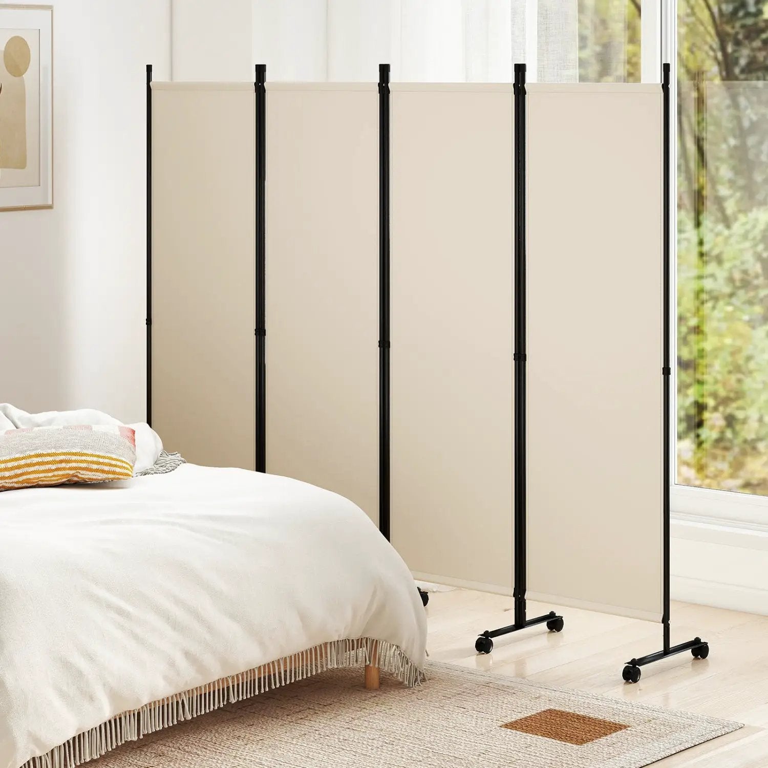 4-Panel Room Divider with Lockable Wheels - 87" x 68" by DirectDeals