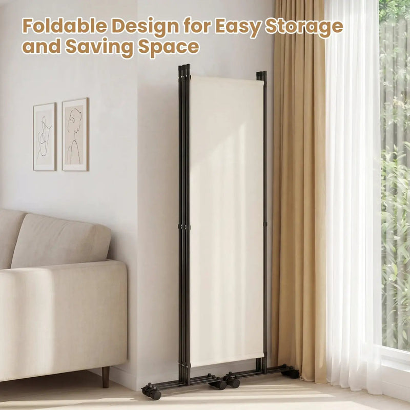4-Panel Room Divider with Lockable Wheels - 87" x 68" by DirectDeals