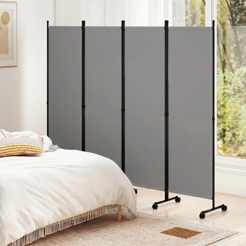 4-Panel Room Divider with Lockable Wheels - 87" x 68" by DirectDeals