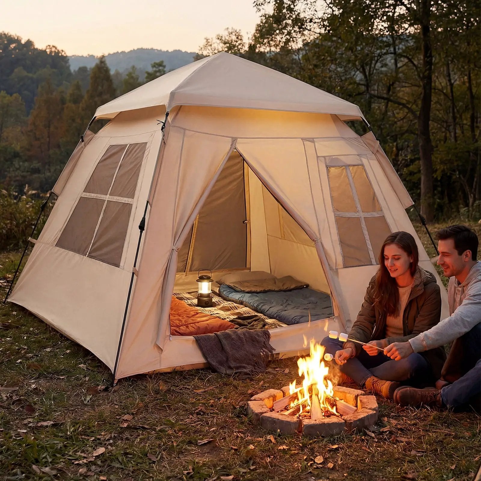 4 Person Camping Tent Portable Automatic Easy Setup with Rainfly and 2 Doors by DirectDeals