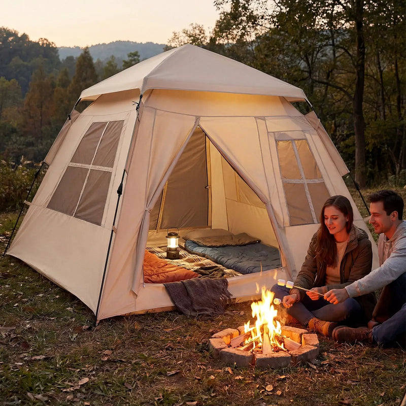 4 Person Camping Tent Portable Automatic Easy Setup with Rainfly and 2 Doors by DirectDeals