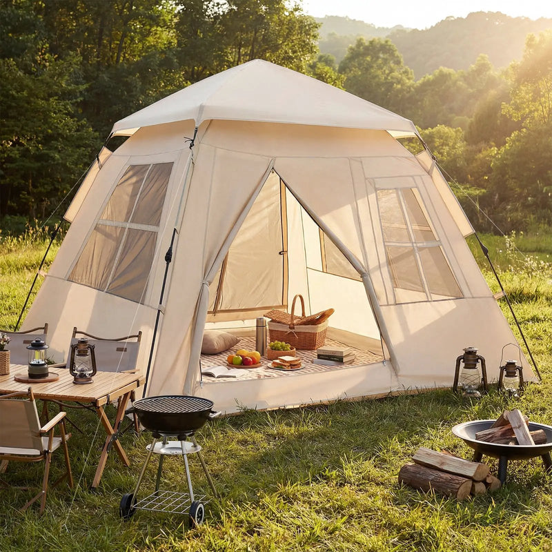 4 Person Camping Tent Portable Automatic Easy Setup with Rainfly and 2 Doors by DirectDeals