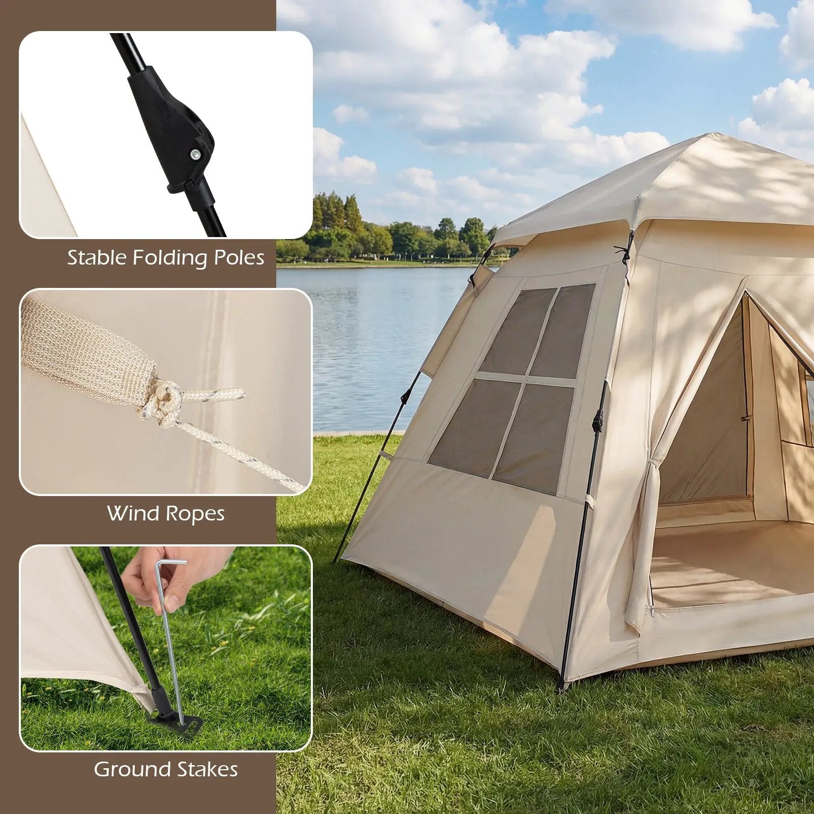 4 Person Camping Tent Portable Automatic Easy Setup with Rainfly and 2 Doors by DirectDeals