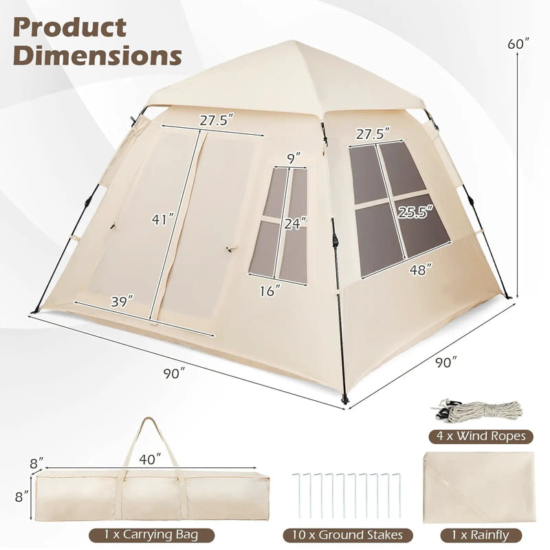 4 Person Camping Tent Portable Automatic Easy Setup with Rainfly and 2 Doors by DirectDeals