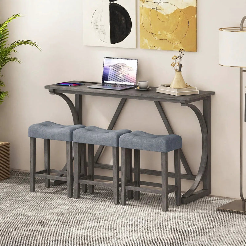 4-Piece Bar Table Set with Power Outlet & Upholstered Stools by DirectDeals