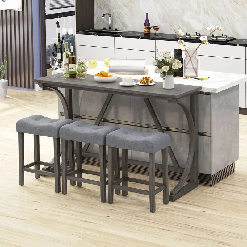 4-Piece Bar Table Set with Power Outlet & Upholstered Stools by DirectDeals