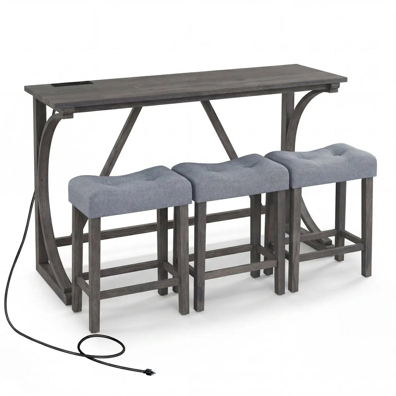 4-Piece Bar Table Set with Power Outlet & Upholstered Stools by DirectDeals