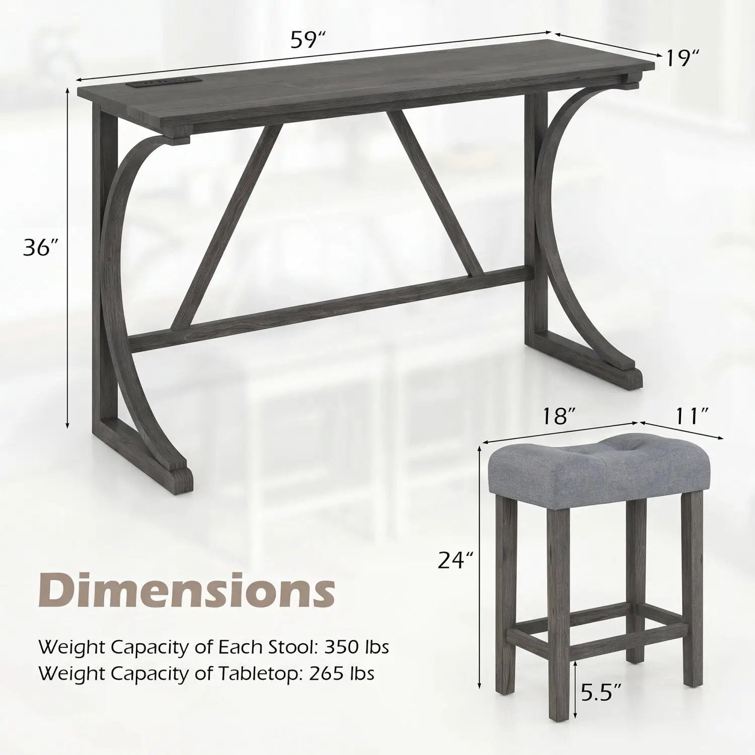 4-Piece Bar Table Set with Power Outlet & Upholstered Stools by DirectDeals