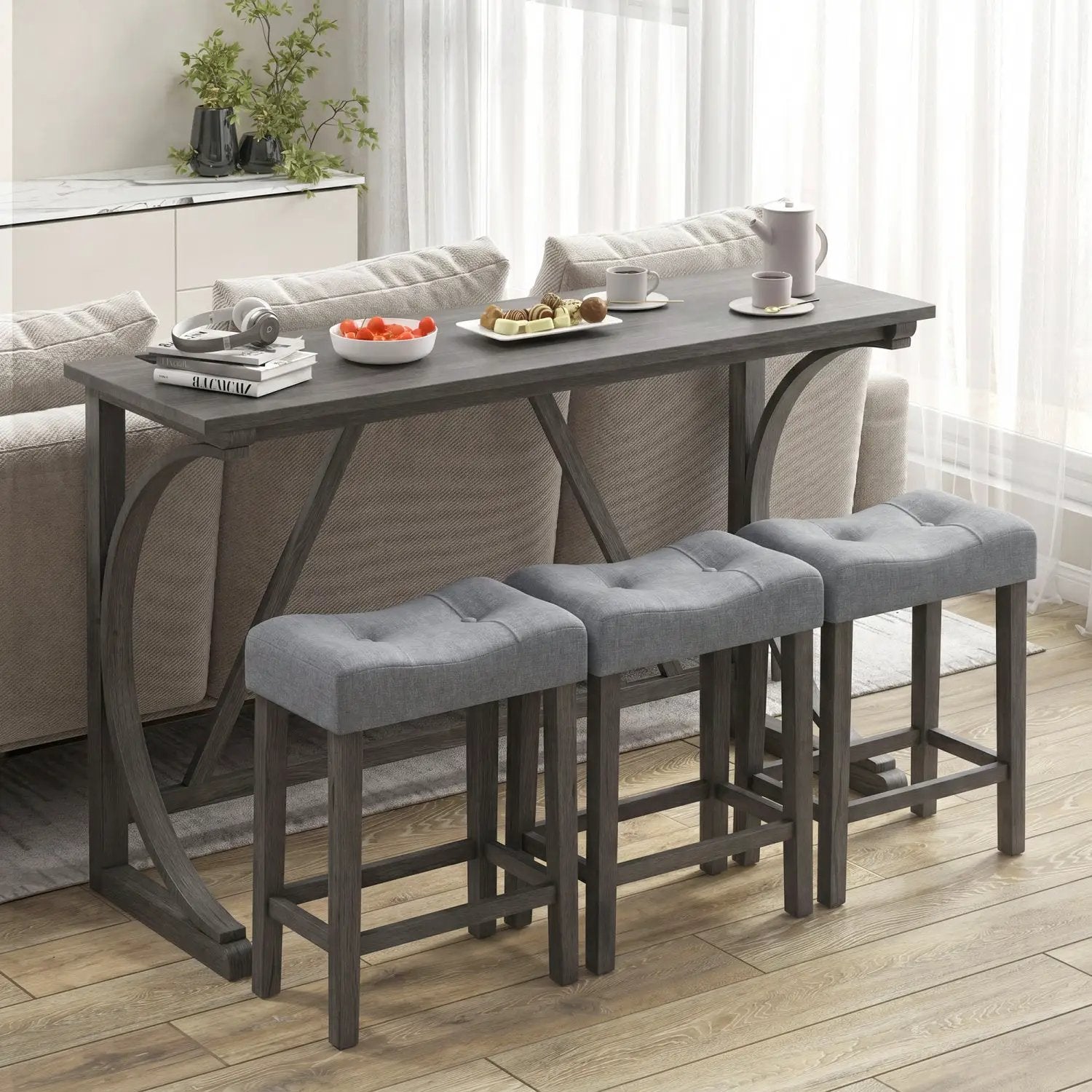 4-Piece Bar Table Set with Power Outlet & Upholstered Stools by DirectDeals