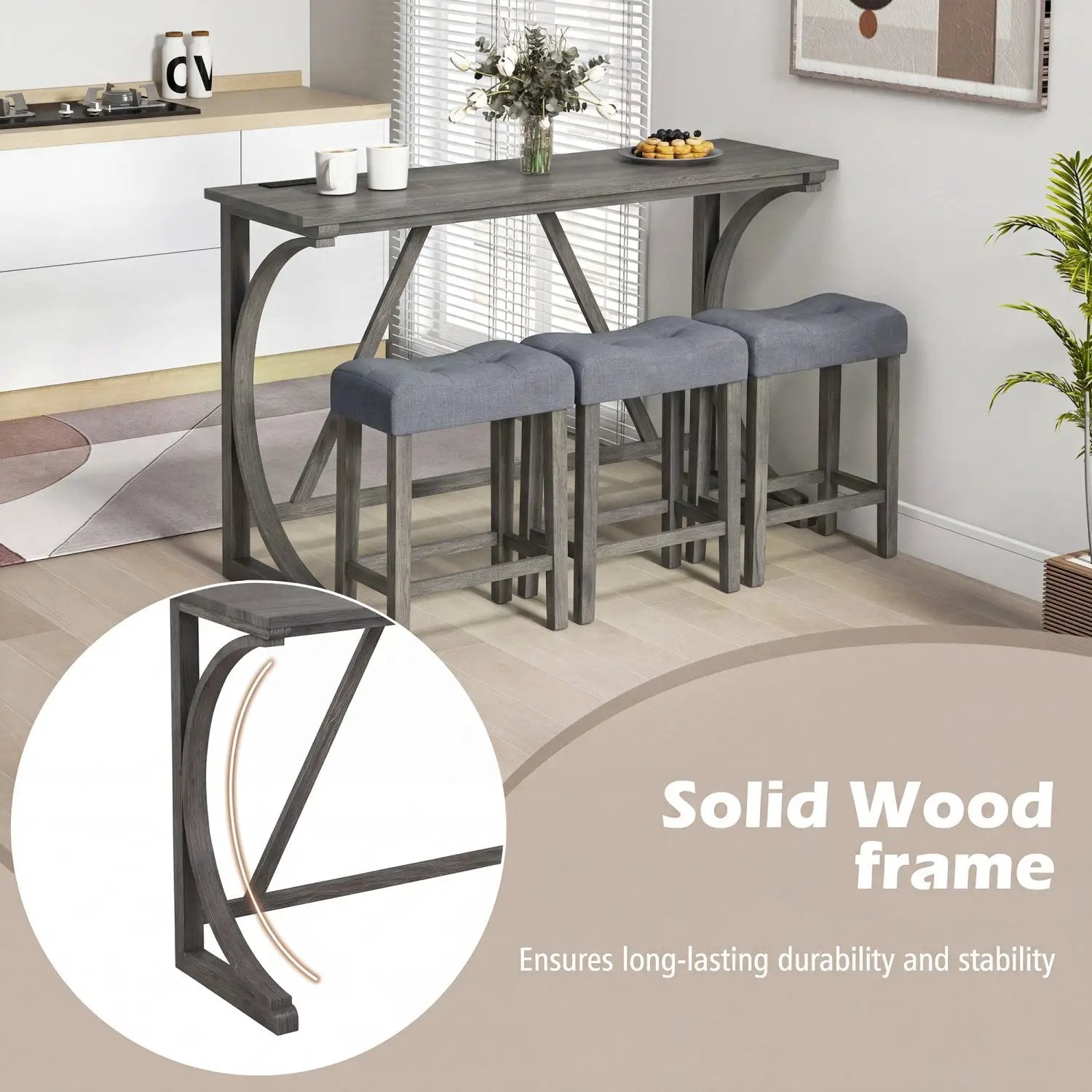 4-Piece Bar Table Set with Power Outlet & Upholstered Stools by DirectDeals