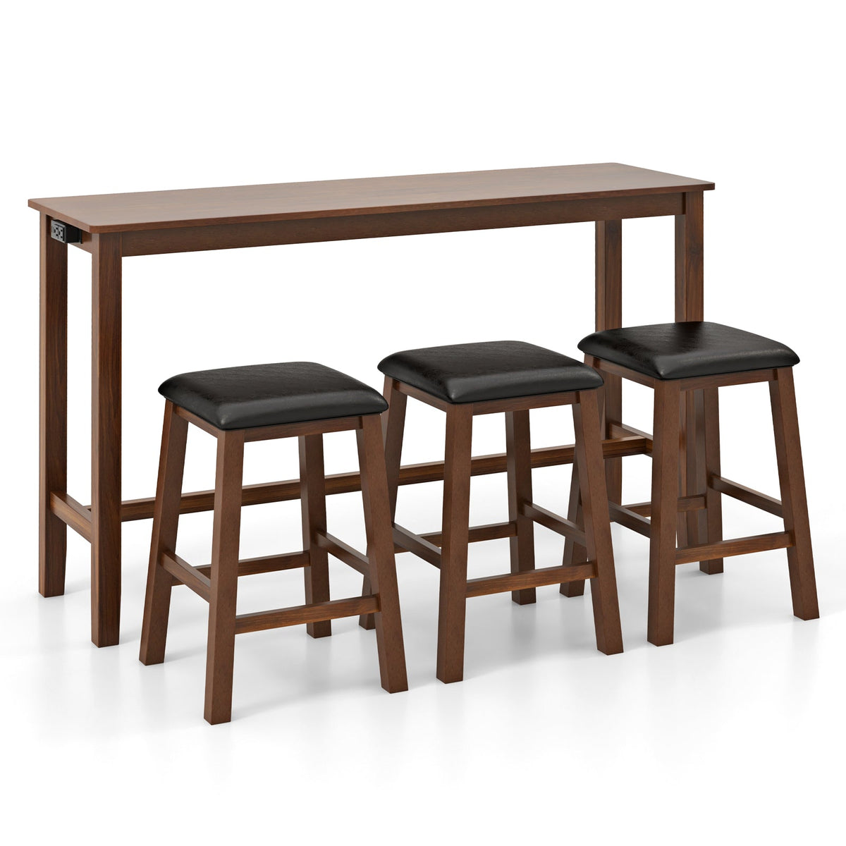 4-Piece Bar Table Set Counter-Height Table and 3 PVC Leather Upholstered Bar Stools-Brown, photo 3 of 8