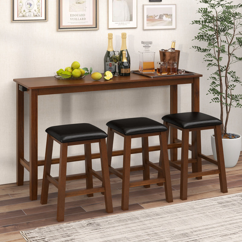4-Piece Bar Table Set Counter-Height Table and 3 PVC Leather Upholstered Bar Stools-Brown, photo 6 of 8
