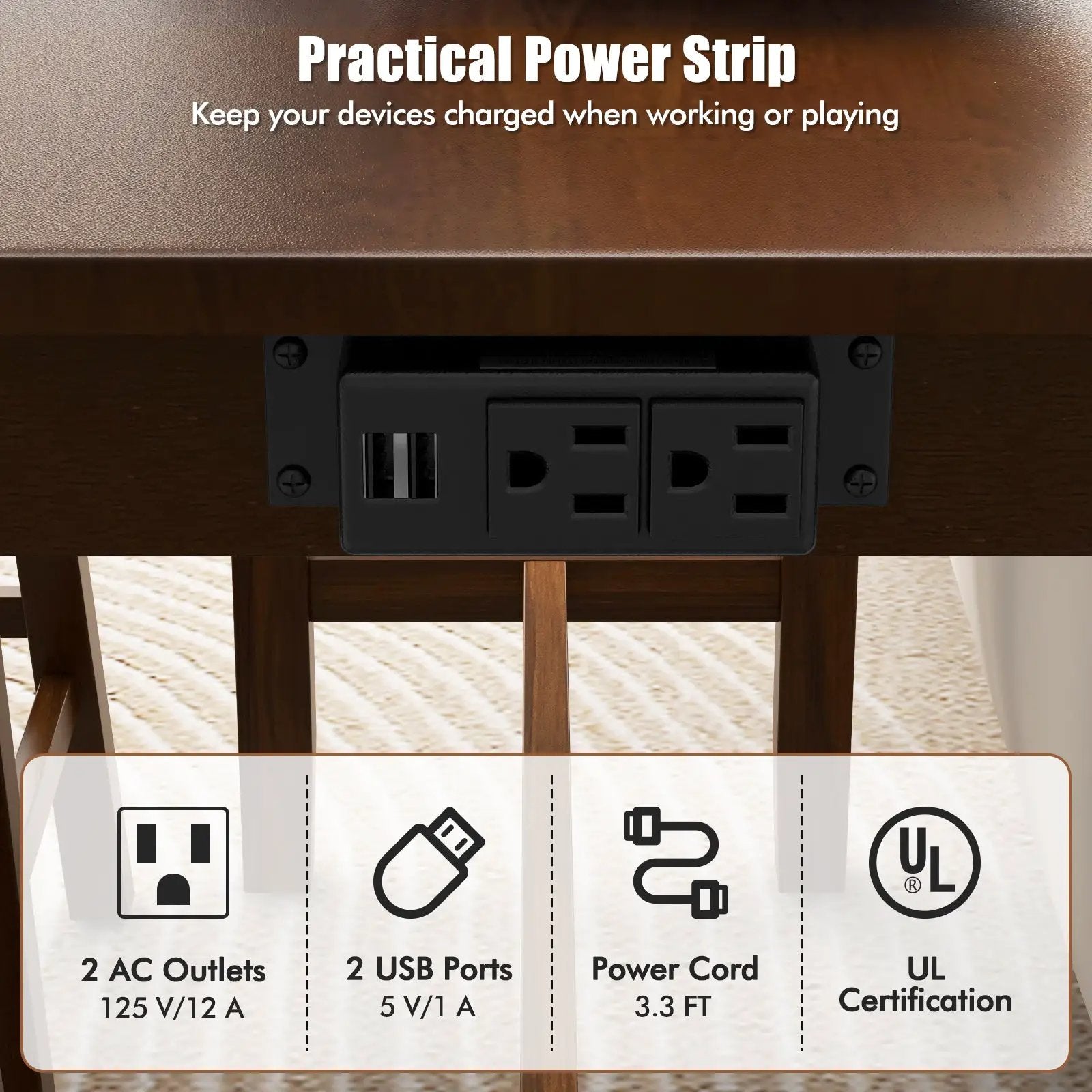 4-Piece Bar Table Set Counter-Height Table and 3 PVC Leather Upholstered Bar Stools-Brown by DirectDeals