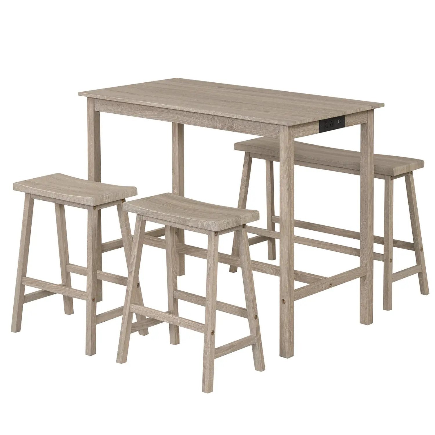 4-Piece Counter Height Dining Table Set with Power Outlet Solid Rubber Wood Kitchen Table by DirectDeals
