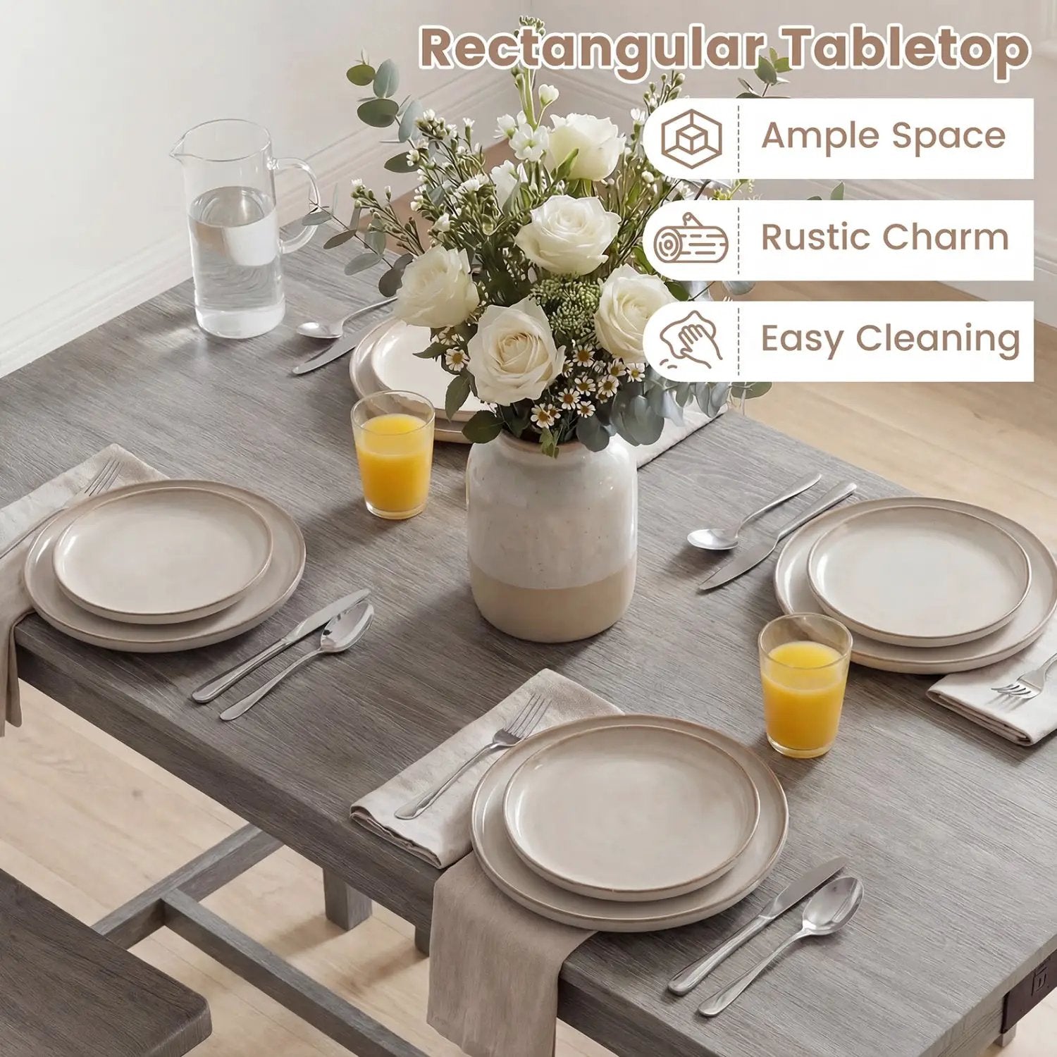4-Piece Counter Height Dining Table Set with Power Outlet Solid Rubber Wood Kitchen Table by DirectDeals