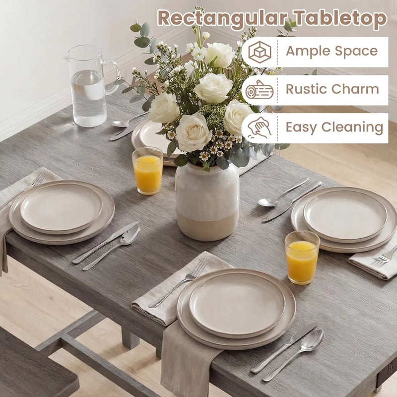 4-Piece Counter Height Dining Table Set with Power Outlet Solid Rubber Wood Kitchen Table by DirectDeals