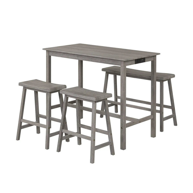 4-Piece Counter Height Dining Table Set with Power Outlet Solid Rubber Wood Kitchen Table by DirectDeals