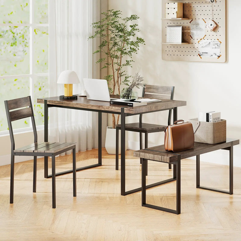 4-Piece Dining Table Set for 4 with 1 Bench and 2 Chairs-Gray by DirectDeals