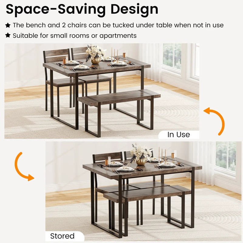 4-Piece Dining Table Set for 4 with 1 Bench and 2 Chairs-Gray by DirectDeals