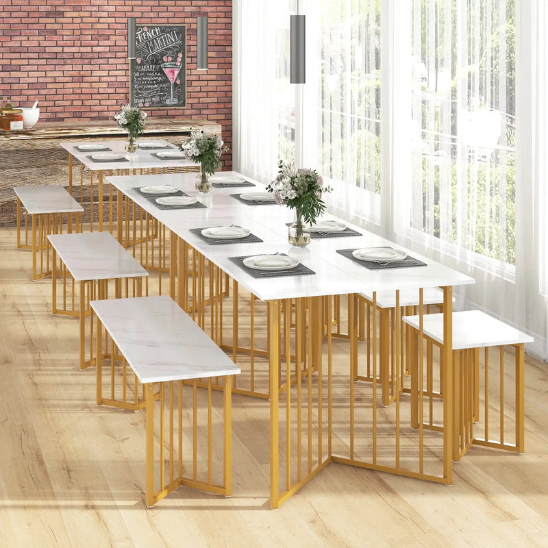 4 Piece Dining Table Set with Bench and 2 Stools-White by DirectDeals
