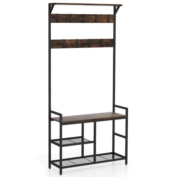 4-Piece Industrial Living Room Set: Fireplace TV Stand + 3-Tier Industrial Style Coffee Table + 71 Inch Freestanding Hall Tree + Adjustable C-shape Sofa Side Table by DirectDeals
