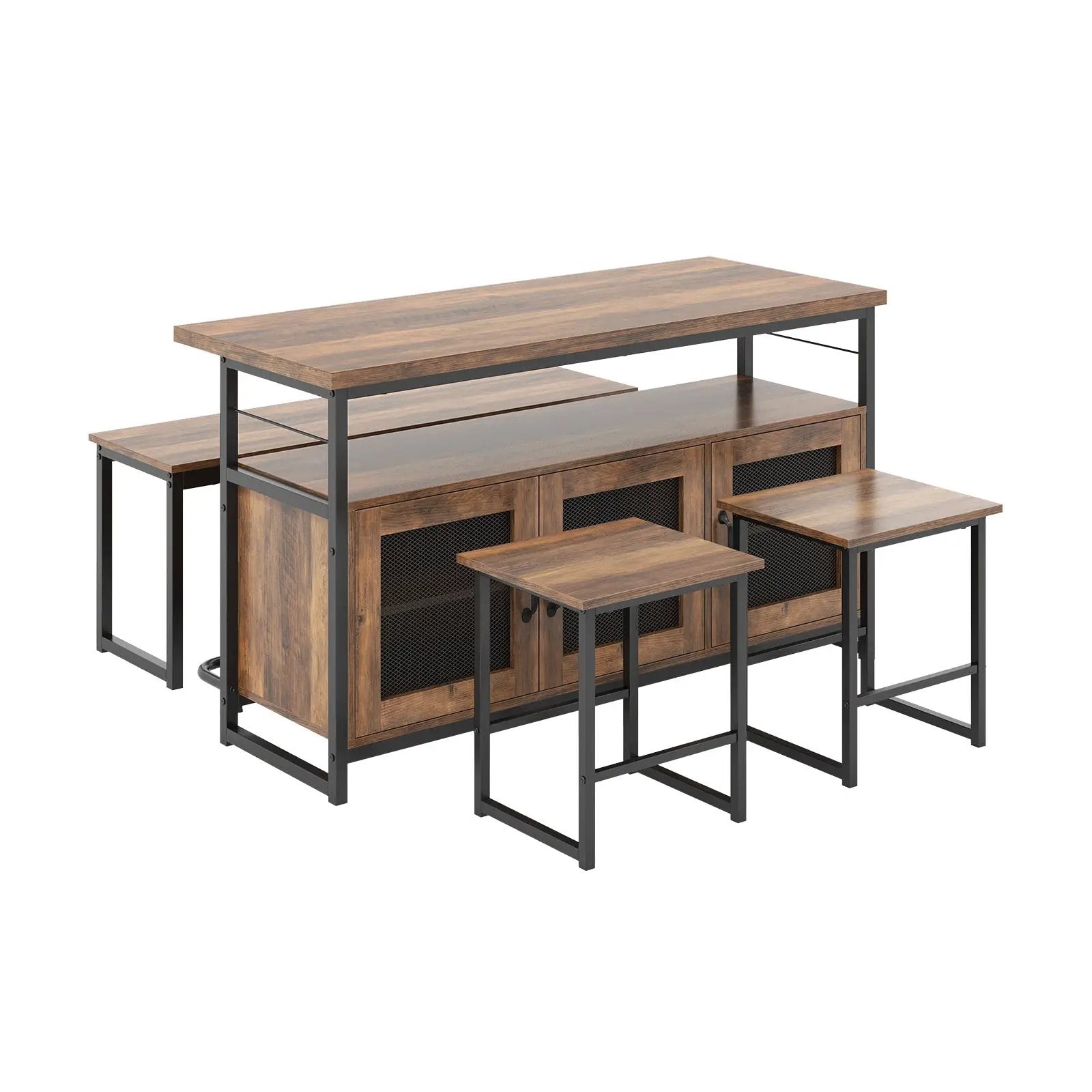 4 Piece Kitchen Island Set with Bench and Storage-Brown by DirectDeals