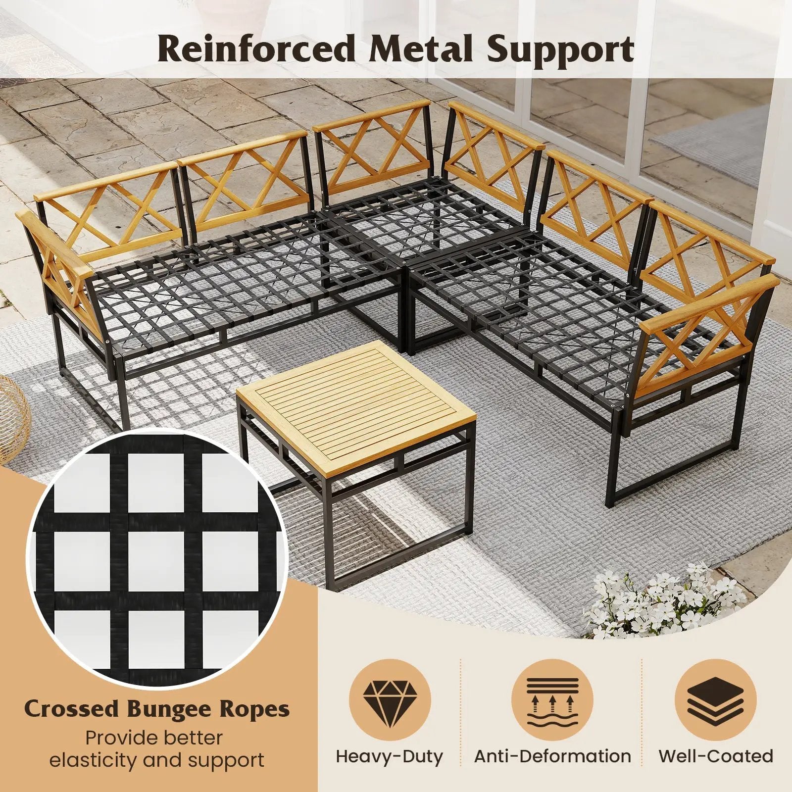 4 Pieces Patio L-Shaped Sofa Set with Cushions and Side Table-Brown by DirectDeals