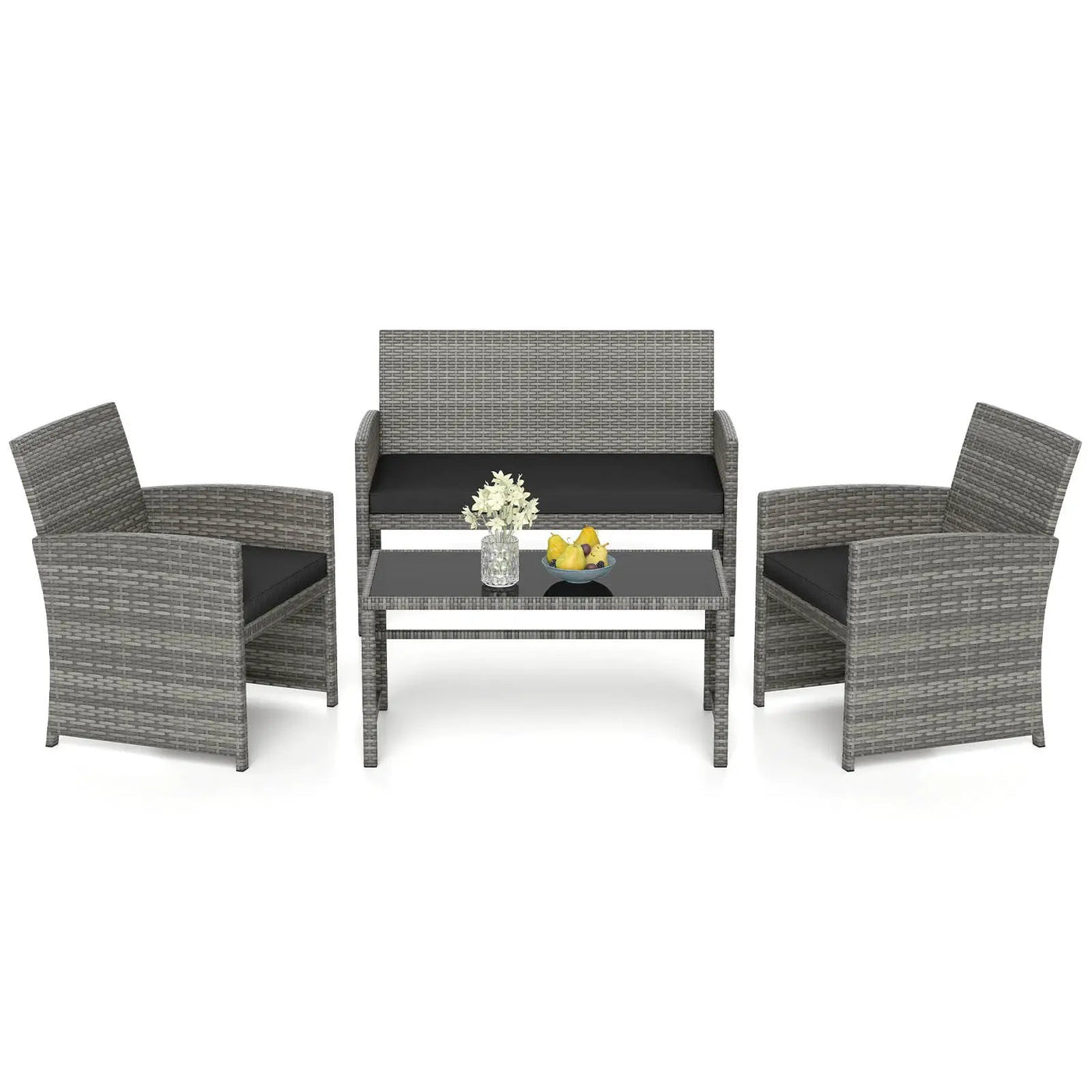 4 Piece Patio Conversation Set Rattan Chair Loveseat and Table Set by DirectDeals