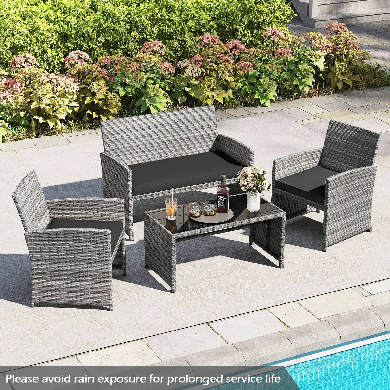 4 Piece Patio Conversation Set Rattan Chair Loveseat and Table Set by DirectDeals