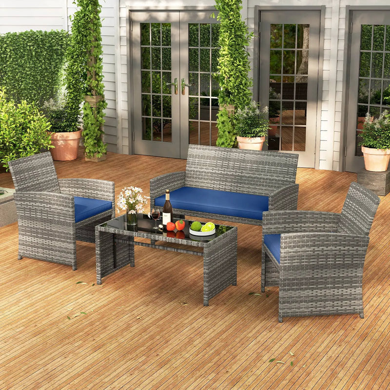 4 Piece Patio Conversation Set Rattan Chair Loveseat and Table Set by DirectDeals