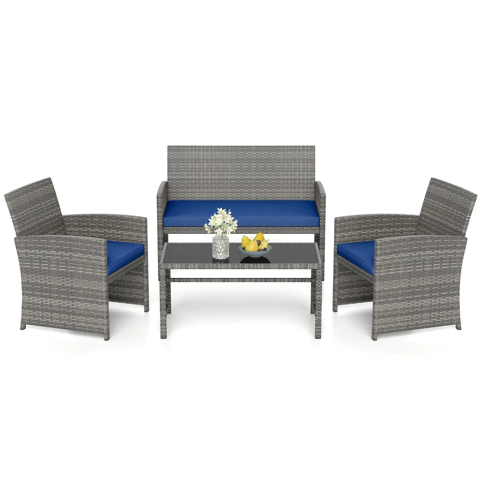 4 Piece Patio Conversation Set Rattan Chair Loveseat and Table Set by DirectDeals