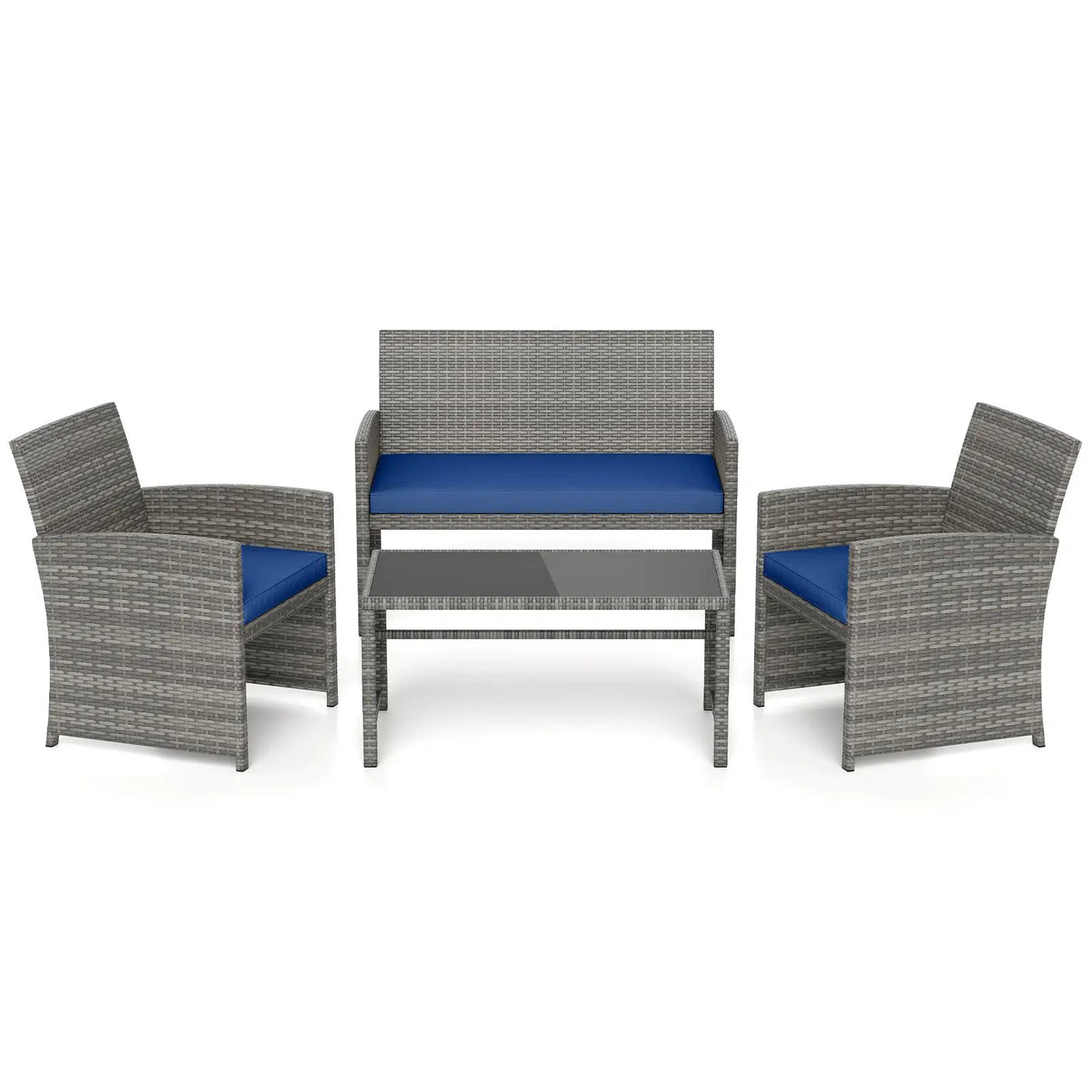 4 Piece Patio Conversation Set Rattan Chair Loveseat and Table Set by DirectDeals