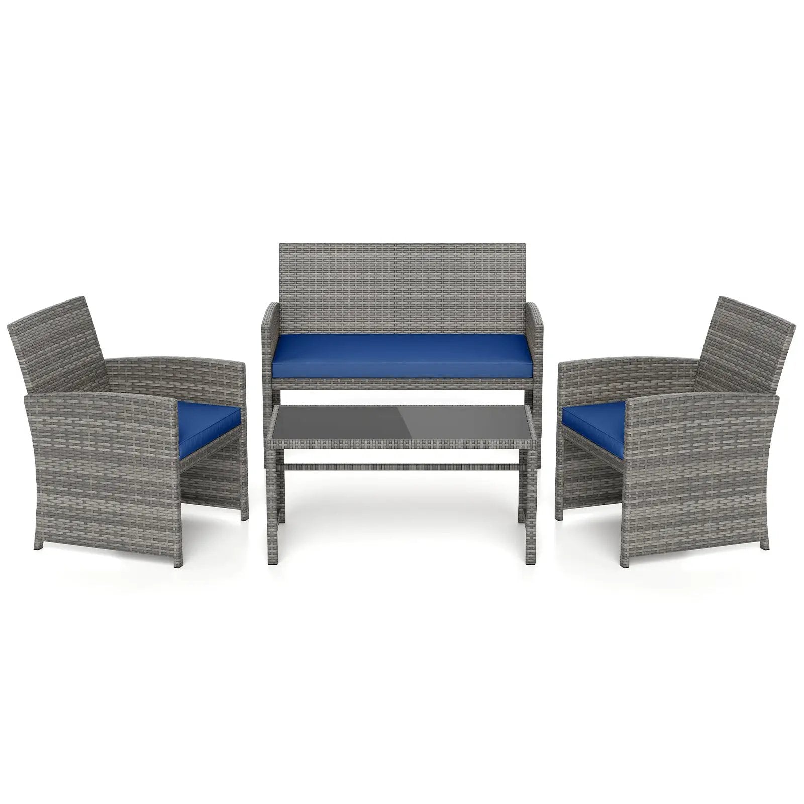 4 Piece Patio Conversation Set Rattan Chair Loveseat and Table Set by DirectDeals