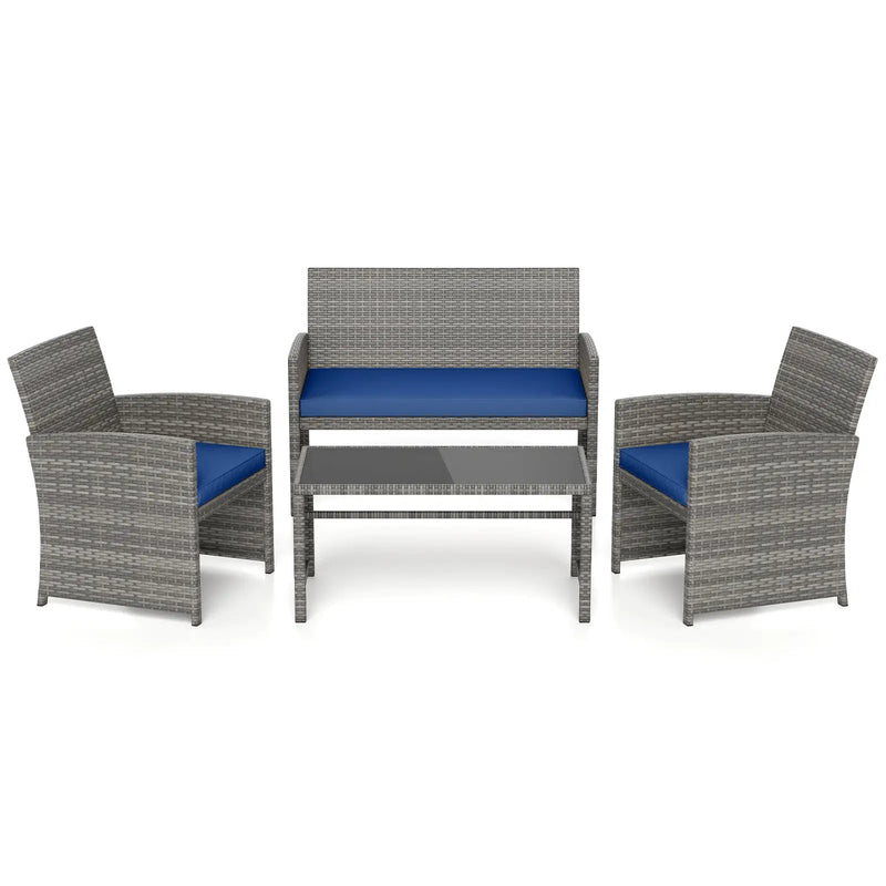 4 Piece Patio Conversation Set Rattan Chair Loveseat and Table Set by DirectDeals