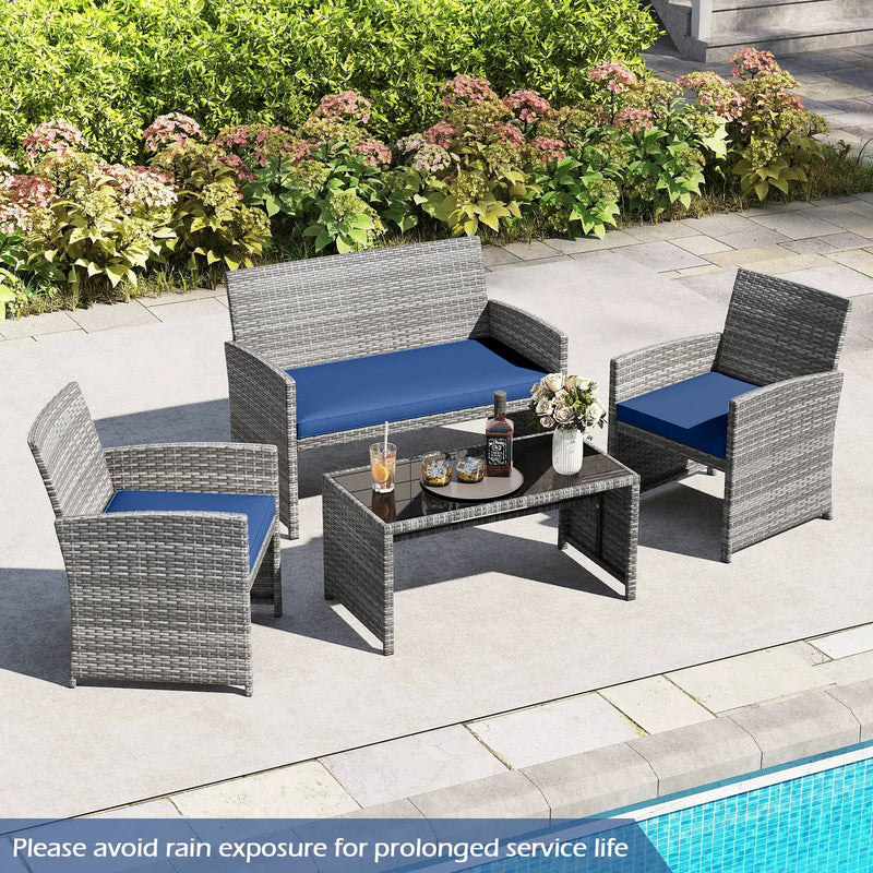 4 Piece Patio Conversation Set Rattan Chair Loveseat and Table Set by DirectDeals