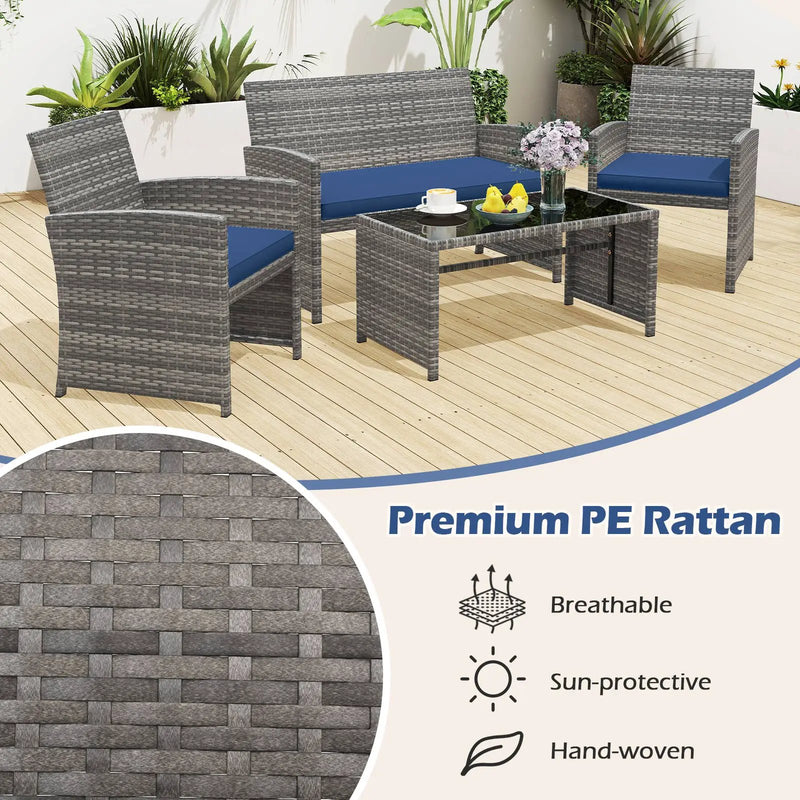 4 Piece Patio Conversation Set Rattan Chair Loveseat and Table Set by DirectDeals
