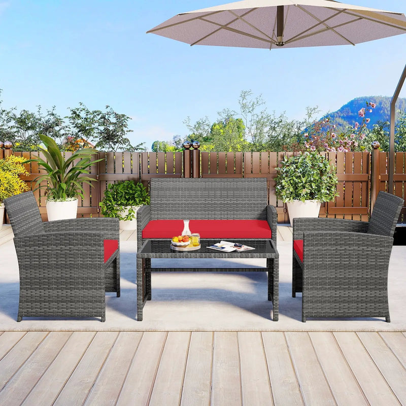 4 Piece Patio Conversation Set Rattan Chair Loveseat and Table Set by DirectDeals
