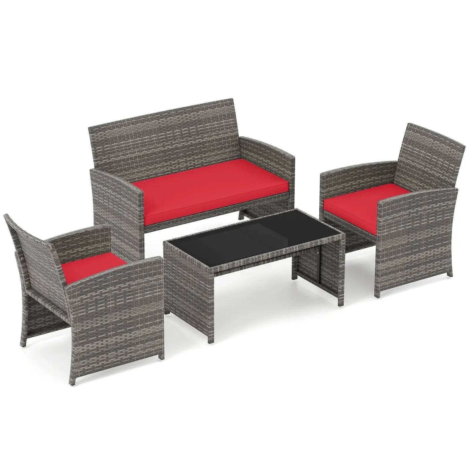 4 Piece Patio Conversation Set Rattan Chair Loveseat and Table Set by DirectDeals
