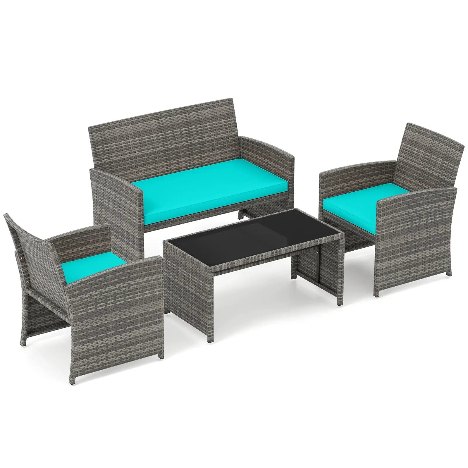 4 Piece Patio Conversation Set Rattan Chair Loveseat and Table Set by DirectDeals