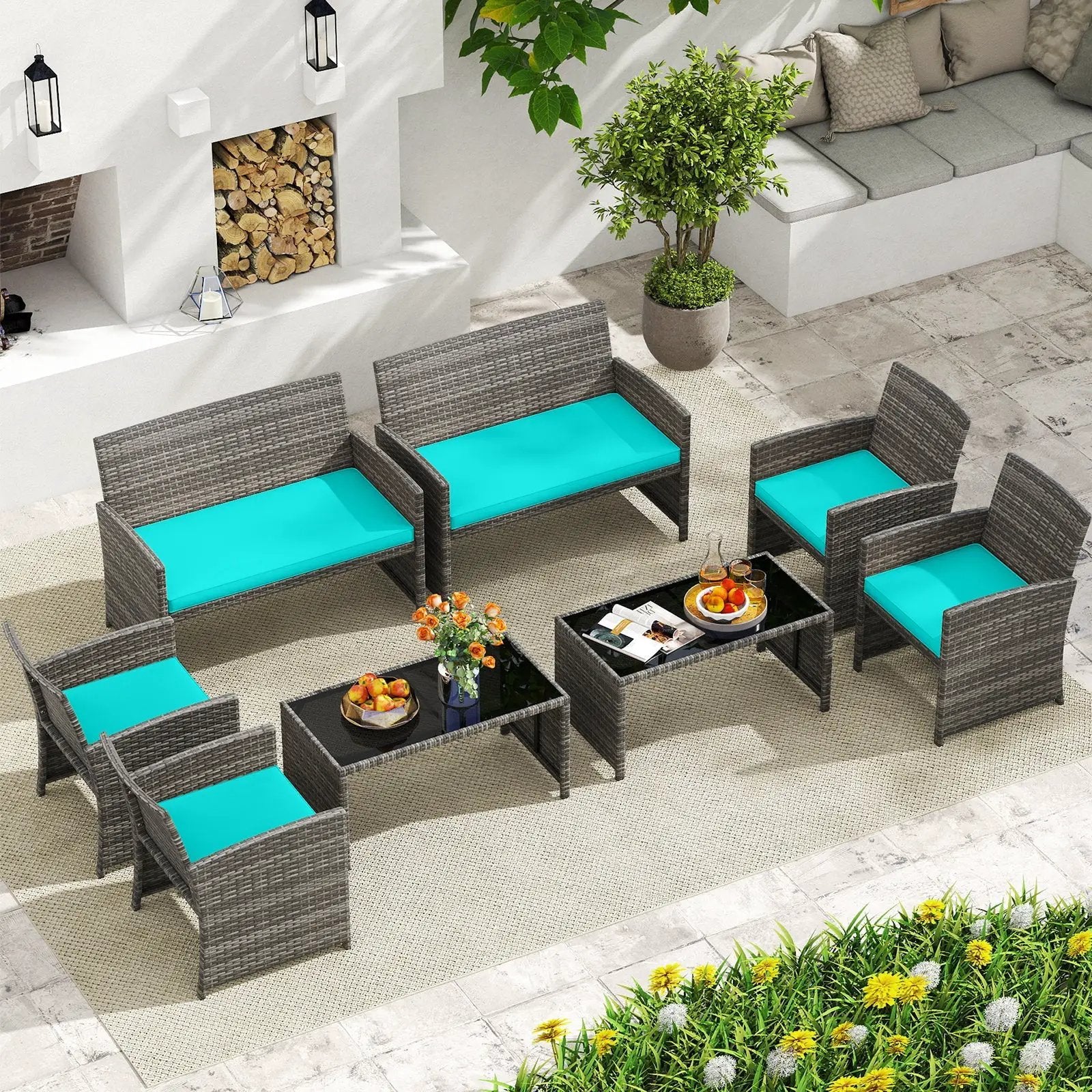 4 Piece Patio Conversation Set Rattan Chair Loveseat and Table Set by DirectDeals