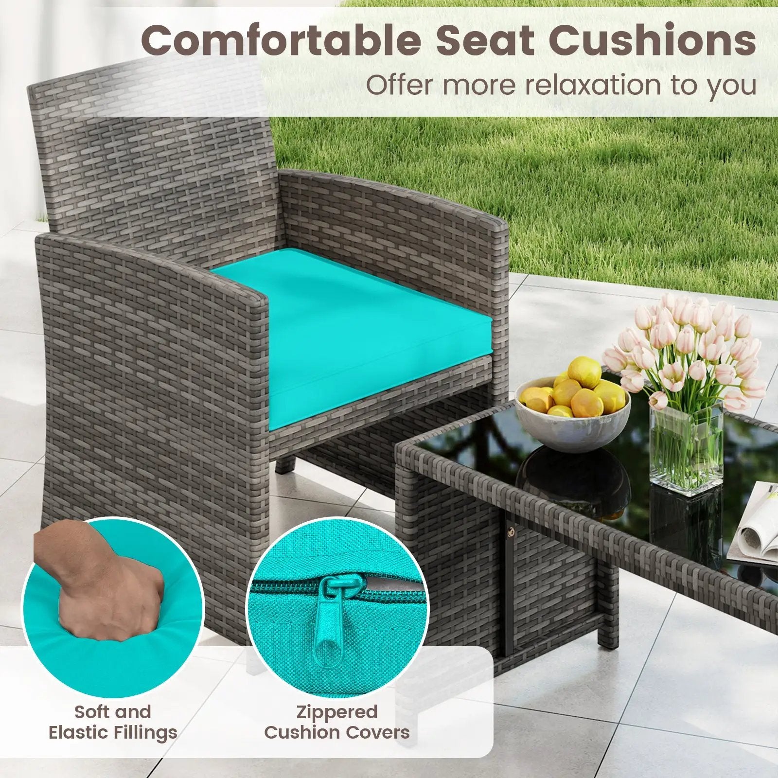 4 Piece Patio Conversation Set Rattan Chair Loveseat and Table Set by DirectDeals