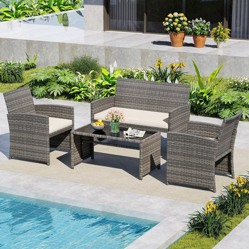 4 Piece Patio Conversation Set Rattan Chair Loveseat and Table Set by DirectDeals