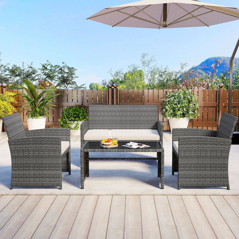 4 Piece Patio Conversation Set Rattan Chair Loveseat and Table Set by DirectDeals