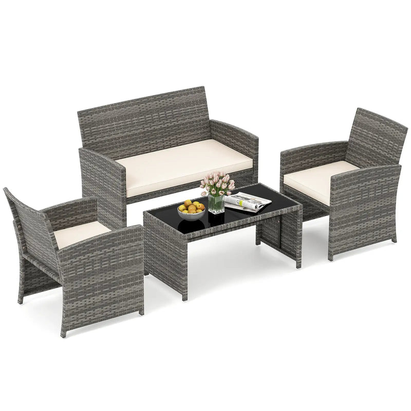 4 Piece Patio Conversation Set Rattan Chair Loveseat and Table Set by DirectDeals